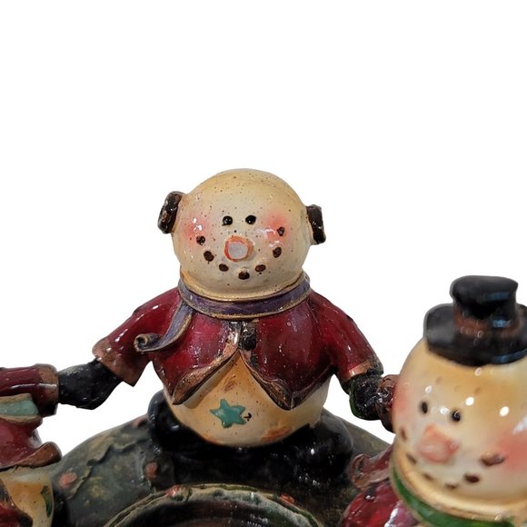 KIRKLANDS Ceramic Carrot Nose Tinseltown 4 Snowmen Votive Candle Holder 3 3/4" - Picture 3 of 4